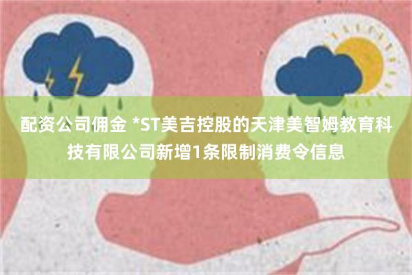 配资公司佣金 *ST美吉控股的天津美智姆教育科技有限公司新增1条限制消费令信息