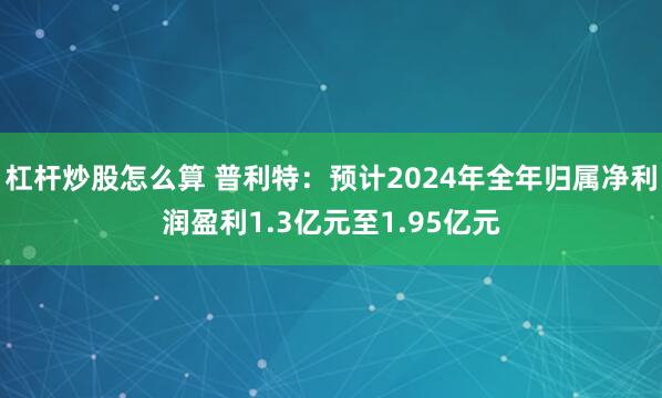 杠杆炒股怎么算 普利特：预计2024年全年归属净利润盈利1.3亿元至1.95亿元