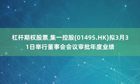 杠杆期权股票 集一控股(01495.HK)拟3月31日举行董事会会议审批年度业绩