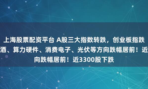 上海股票配资平台 A股三大指数转跌，创业板指跌近0.8%，白酒、算力硬件、消费电子、光伏等方向跌幅居前！近3300股下跌